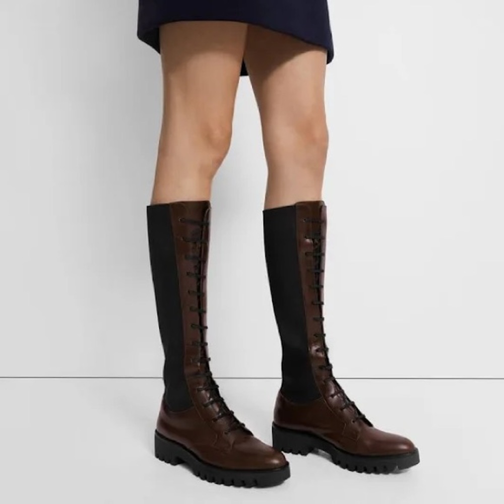 Theory Laced Lug Boot in brown leather